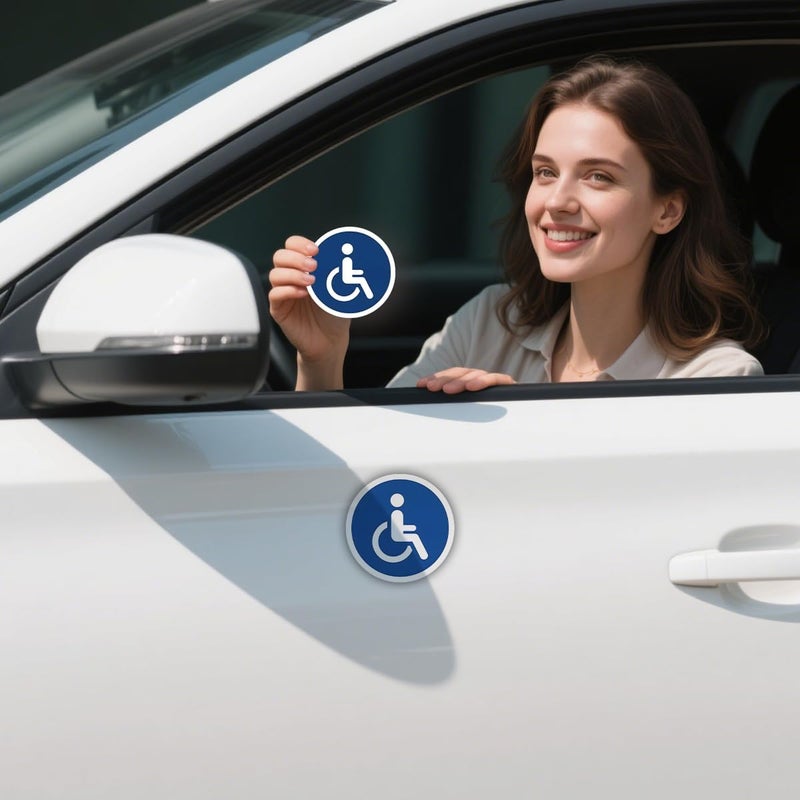 FALVFUN Car Handicap Parking Sign, 2PCS Reflective Magnetic Vehicle Disabled Parking Access Symbol Sticker, Waterproof Automotive Handicap Stop Signs, Universal for SUV RV Truck (Circle) - Image 4